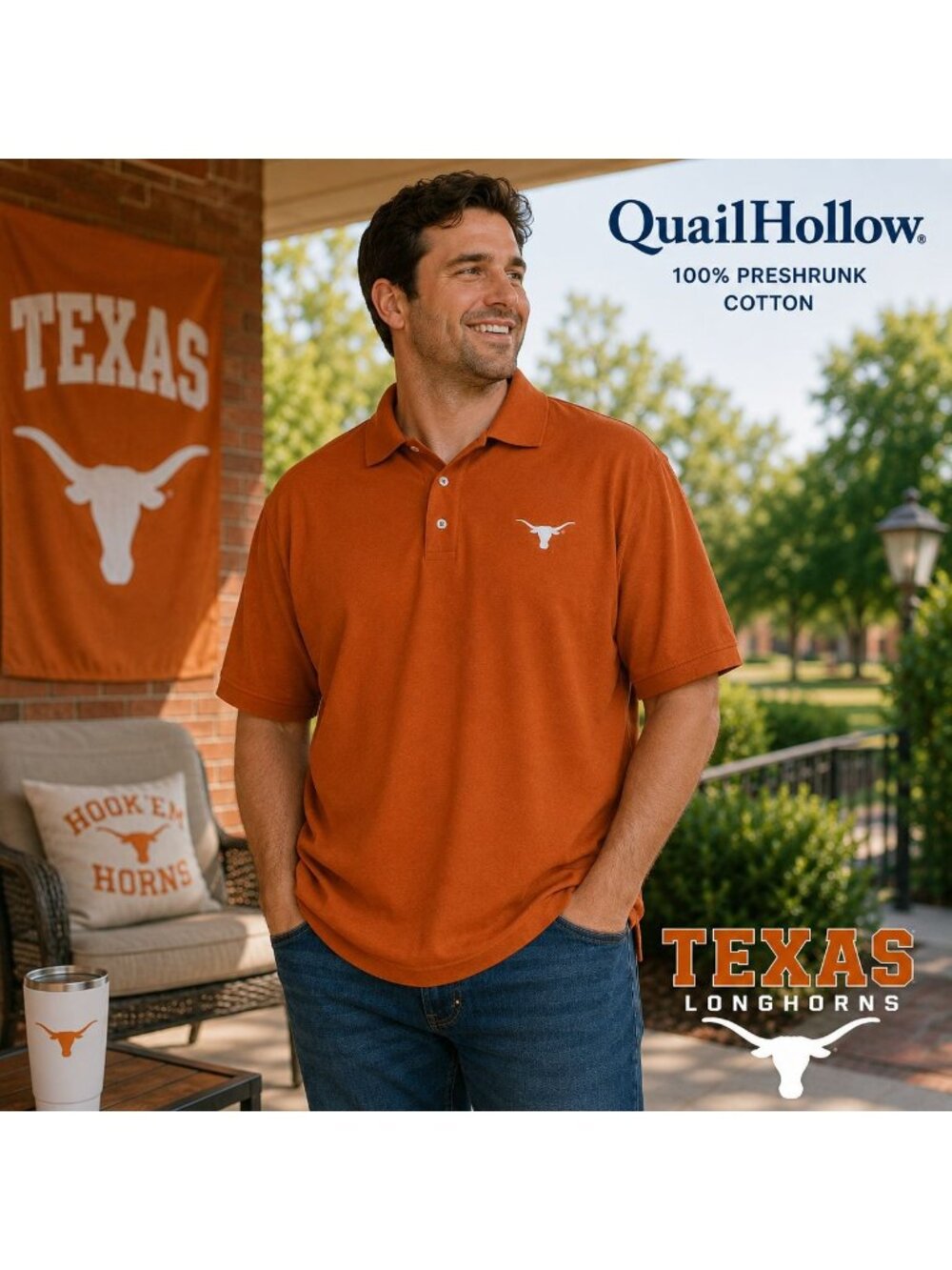 Quail Hollow Texas Longhorns Polo Shirt Mens 3XL Burnt Orange UT Bevo Cotton